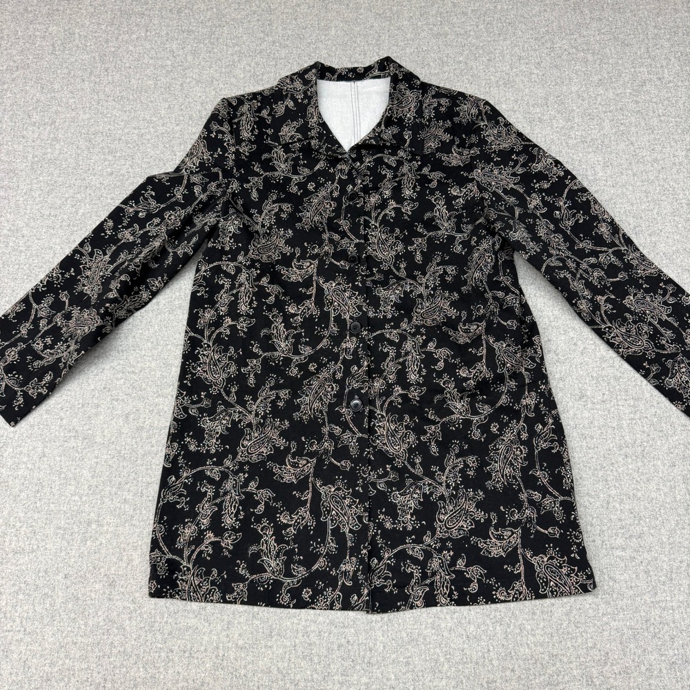 Unbranded Paisley Button Front Jacket Large Black Tan Stretch Cotton Made in USA